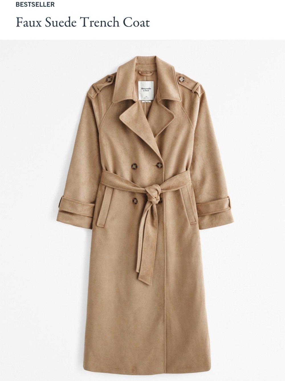 Abercrombie & Fitch Sand Double-Breasted Trench with Belt faux suede